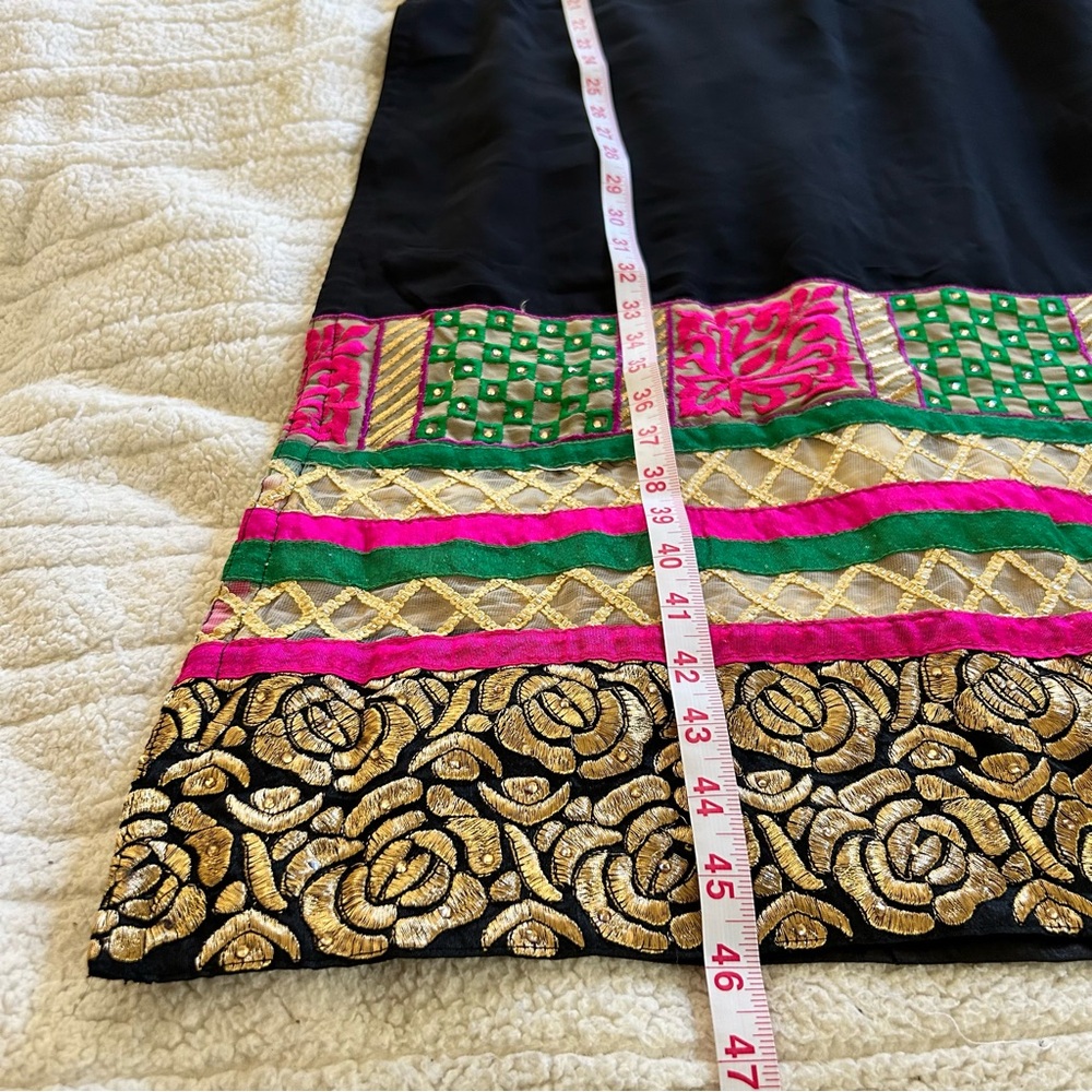 Indian Pakistani Custom Rhinestone Embroidered Kurta Tunic Top Medium Black Gold - Picture 11 of 11
